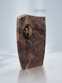 ES-300 Material: Aruba<br />
Verarbeitung: allseitig poliert<br />
Ornament Stein SO100 Indian Black, Scheibe SO200 Bronze Patina Baun, Rose Strassacker 20545 Bronze Patina farbig